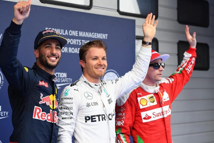 Daniel Ricciardo, Nico Rosberg és Kimi Raikkönen. Fotó: formula1.com