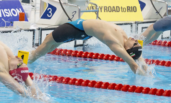  Balog Gábor a 100 méteres hátúszás középdöntőjében a 32. úszó, műugró és szinkronúszó Európa-bajnokságon a London Aquatics Centerben 2016. május 16-án. MTI Fotó: Kovács Anikó