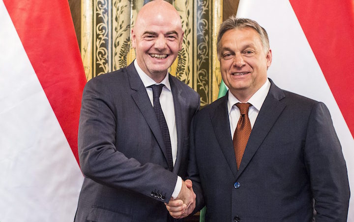 Gianni Infantino és Orbán Viktor. MTI Fotó: Miniszterelnöki Sajtóiroda / Szecsődi Balázs