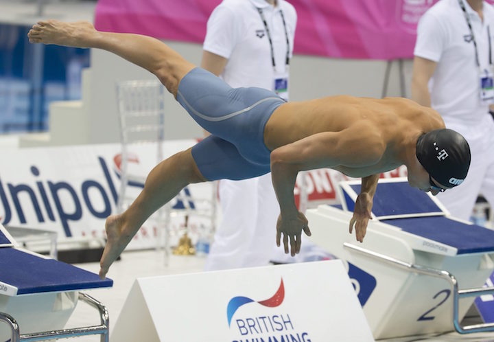  Gyurta Gergely rajtol az 1500 méteres gyorsúszás döntőjében az úszó, műugró és szinkronúszó Európa-bajnokságon a London Aquatics Centerben 2016. május 18-án. A sportoló a negyedik helyen végzett. MTI Fotó: Kovács Anikó