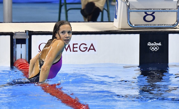 Rio de Janeiro, 2016. augusztus 13. Kapás Boglárka a célban a női 800 méteres gyorsúszás döntőjében a riói nyári olimpián a Rio de Janeiró-i Olimpiai Uszodában 2016. augusztus 12-én. A magyar úszónő a harmadik helyen végzett. MTI Fotó: Illyés Tibor
