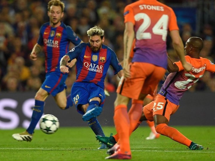 Lionel Messi a Nou Campban mestrehármast szerzett a Manchester City ellen. Fotó: sportinglife.com