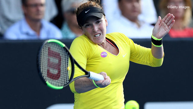 AUCKLAND, NEW ZEALAND - JANUARY 04: Madison Brengle of the USA plays a return against Serena Williams of the USA on day three of the ASB Classic on January 4, 2017 in Auckland, New Zealand. (Photo by Phil Walter/Getty Images)